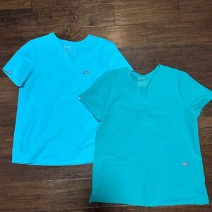 Figs blue & surgical green Scrub Top